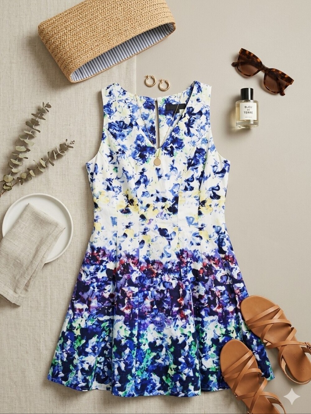 Maggy London Abstract Floral Gradient Tea Dress